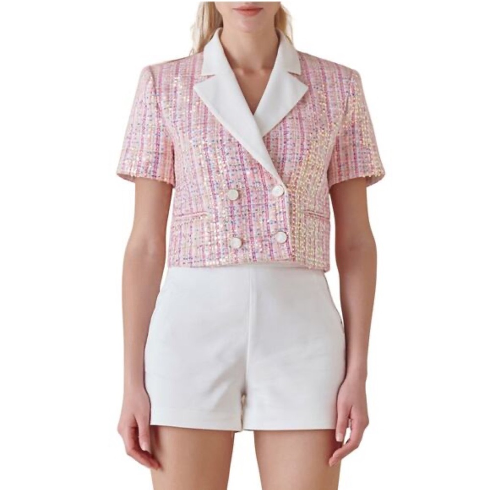 Endless Rose Sequins Tweed Short Sleeve blazer